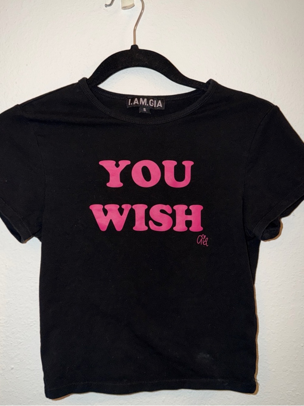I.AM.GIA Black Tee with Hot Pink "YOU WISH" Graphic